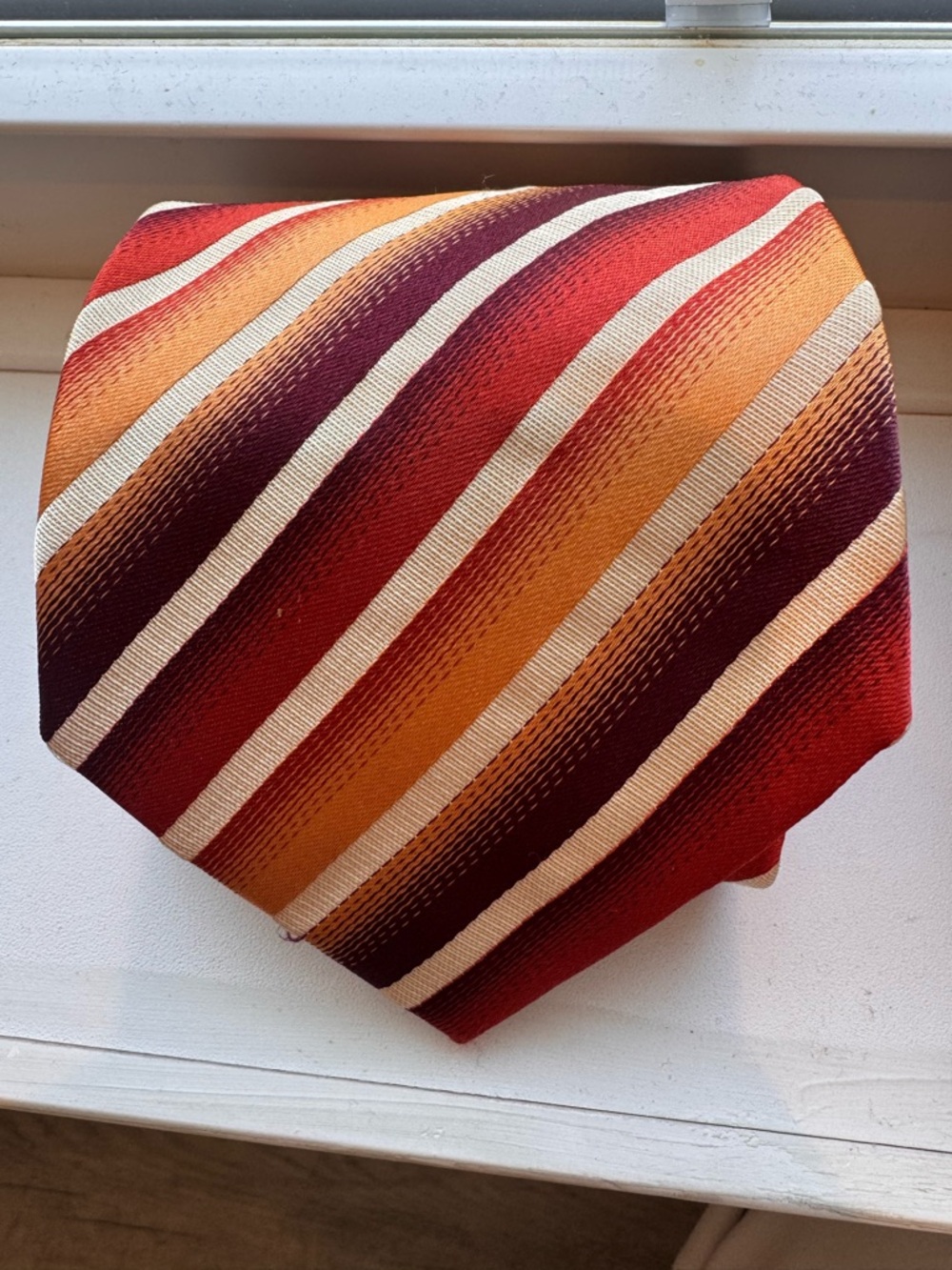 Ralph Lauren Diagonal Stripe Tie in Red, Orange, Cream & Burgundy 100% silk